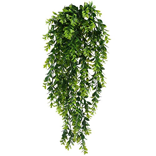 HAOSTAR 2 Pcs Artificial Hanging Plants Faux Plants Fake Eucalyptus Vine 2.6ft Fake Hanging Plants Artificial Plants Fake Ivy Vine for Wall Home Decor Indoor Outdoor Decoration, Green