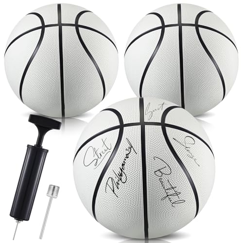 Jexine 3 Pcs Autograph White Basketball Blank Official Size 5 DIY Painting Plain Ball with Needle Pump for Autograph Awards Sign Coaches Basketball Lover Back to School Gift