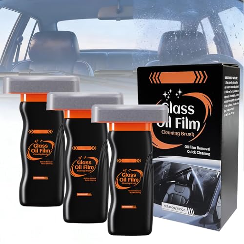 Eoegridte 3 Pack Glass Oil Film Remover for Car Windshield-300g, Roll-On Glass Cleaning Compound with Cleaning Board, Removes Smudges & Residue, Restores Clear Visibility (3 Pack)