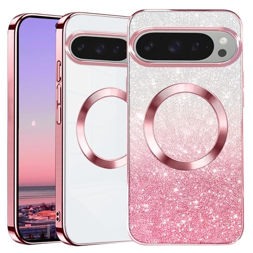 Coque silicone magnétique Google Pixel 9 Pro fine transparente motif paillettes