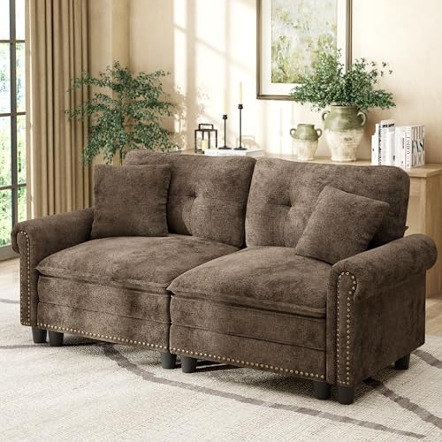 Image of HERA'S HOUSE 73.2 inch Modular Loveseat Cloud Couch Deep Seats & Rolled Arms | Mid-Century Modern 2-Seater Loveseat, Grayish Brown, Nailhead Trim, Wider & Deeper Seats, Soft Chenille Sofa for Living Room