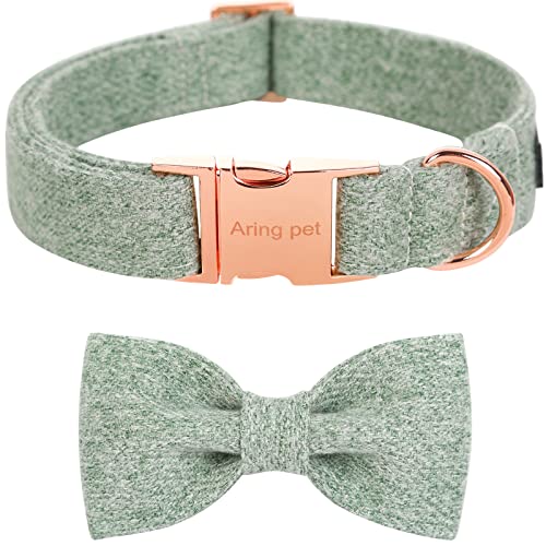 Aring Pet Bowtie Dog Collar-Cotton Green Dog Collar With Bow, Comfortable Dog Collars Gifts With Metal Buckle For Small Medium Large Boy And Girl Dogs #TOP16
