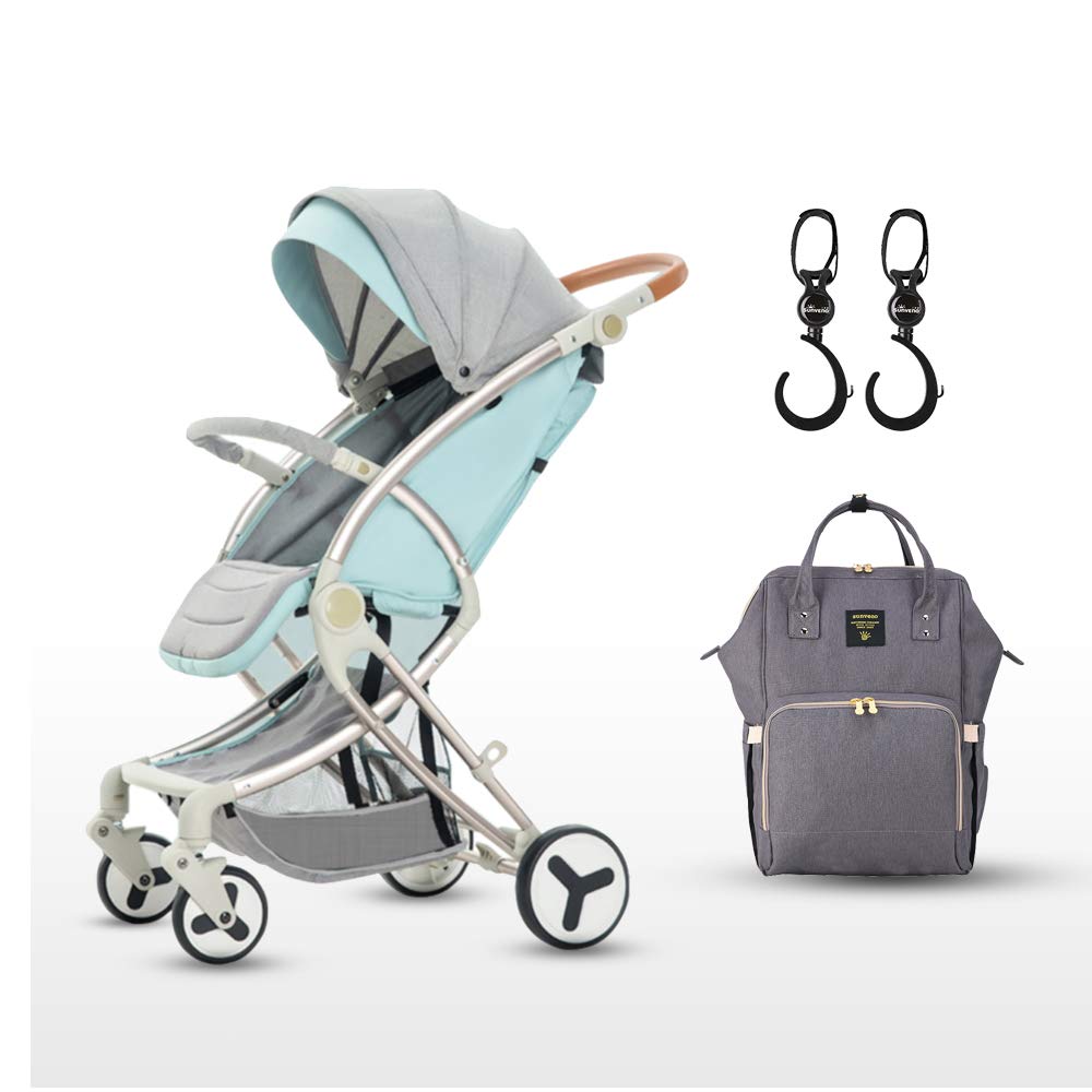 Teknum Feather Lite Traveller A1 Story | Lightweight Stroller | Air Travel | Five Point Safety Harness | Removable Cannopy | Newborn Baby | Diaper Bag Grey & Hooks | 0-4Years | Green
