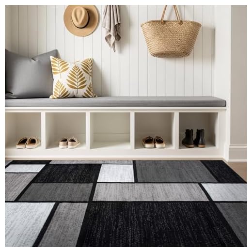 Rugshop Contemporary Modern Boxes Easy Cleaning for Home Office,Living Room,Bedroom,Kitchen Non Shedding Area Rug 3'3" x 5'3" Gray