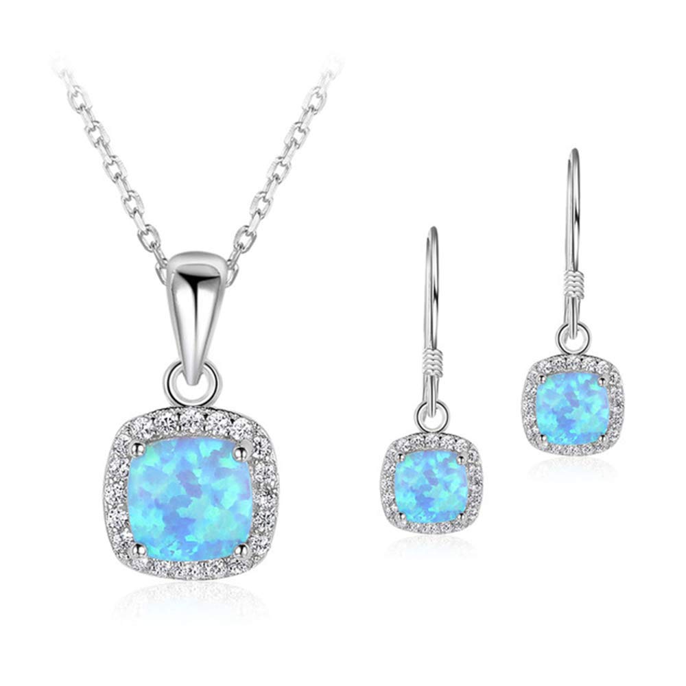 Conjunto de joyas de plata de ley 925 con opalo cuadrado para mujer Purmy 8