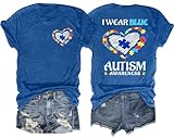Ithalt Autism Awareness Shirt for Women I Wear Blue Tshirt Autistic Mom T-Shirt Puzzle Piece Short Sleeve Tops(Blue2, Medium)