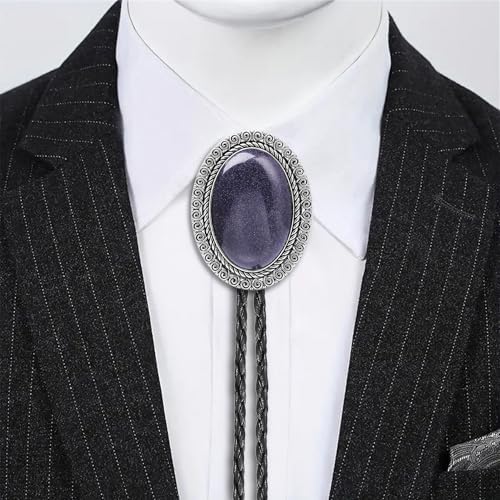 Image of Jeilwiy Bolo Tie for Men Real Stone Westwern Cowboy Ties Silver Bolos Women Leather Necktie Gift for Birthday Christmas
