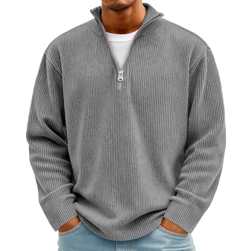 Corduroy Shirt Men Vintage 1/4 Zip Mock Neck Quarter Zip Men Polo - image 2