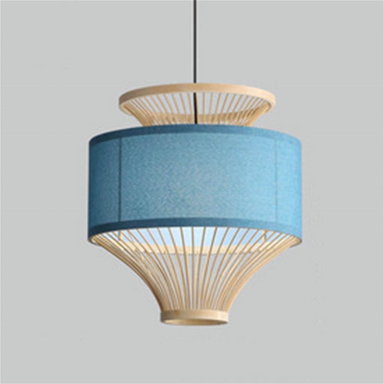 CSSYKV Blue Pendant Light Shade with Fabric Lampshade Curved Bamboo Wicker Lantern Natural Unique Handmade Home Fixtures for Dining Room Hanging Light for Farmhouse Home Bedroom Living Room