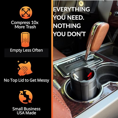 Image of Trash Trapper Car Trash Can Cup Holder | Mini Car Trash Can | Fits in Most Doors | 5.1 inch x 2.9 inch | Traps More & Empties Less, Patent-Pending Compaction, 250th Anniversary Edition, Black /Red-White-Blue