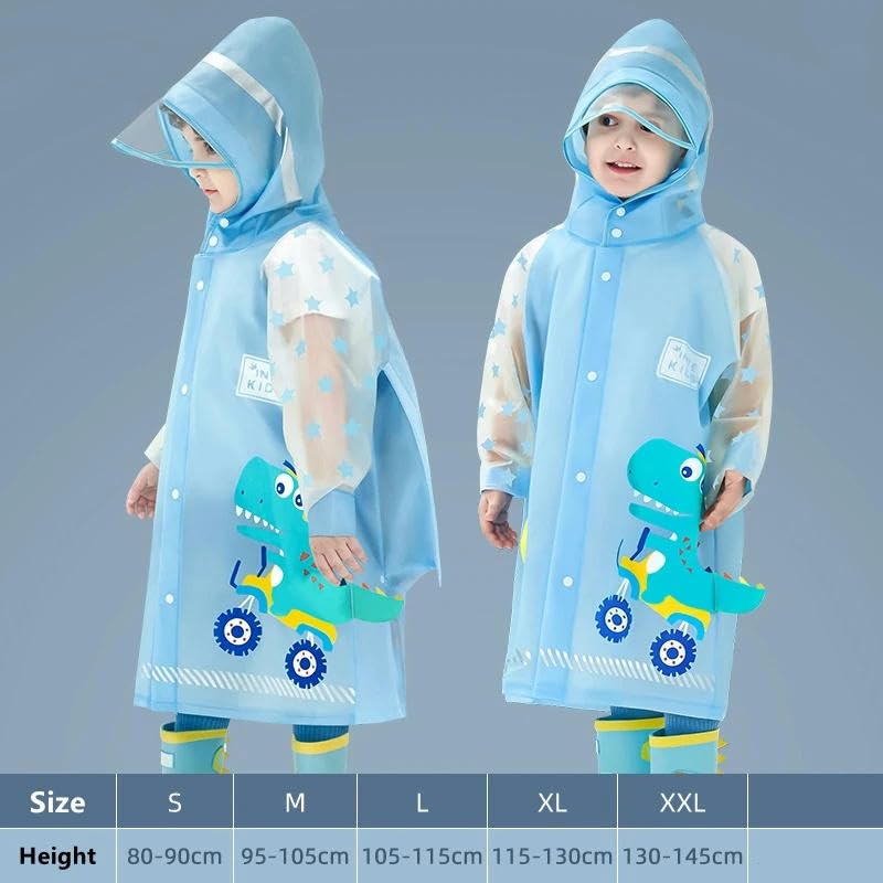 Kids Raincoat Wateproof Children Dinosaur Unicorn Rain Poncho Rain Coat Jacket with Backpack Position 5