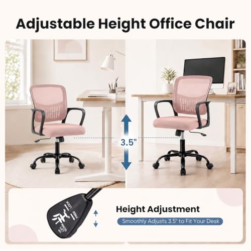 Image of DUMOS Ergonomic Office Chair, Home Office Desk Chairs, 1 Pack, Pink