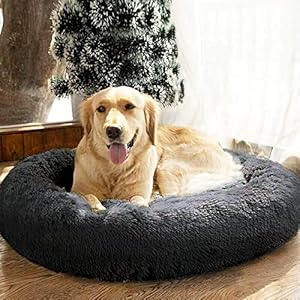 SAVFOX Plush Calming Dog Beds, Donut Dog Bed for Small Dogs, Medium, Large & X-Large, Comfy Cuddler Dog Bed and Cat Bed in Faux Fur, Washable Dog Bed, Multiple Sizes XS-XXL