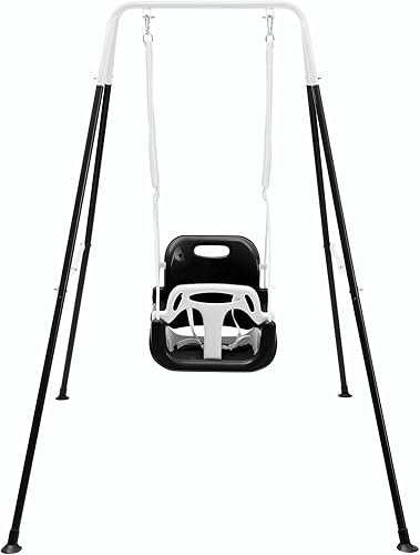 Miniatura 9 de FUNLIO Columpio para niños pequeños con soporte de metal plegable para niños pequeños de 1 a 10 años, juego de columpio 3 en 1 con 4 sacos de arena