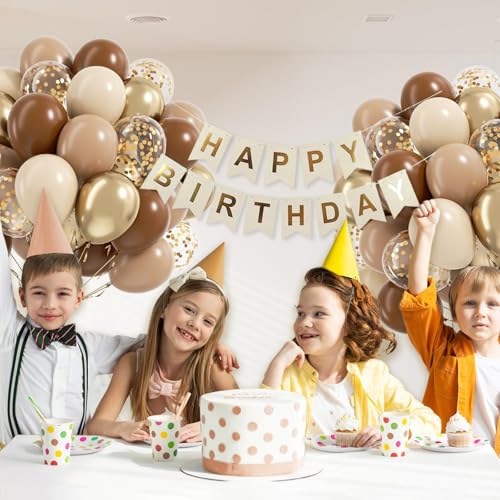 Image of 12inch Brown and Gold Balloons with Light Sand White Confetti Balloons
