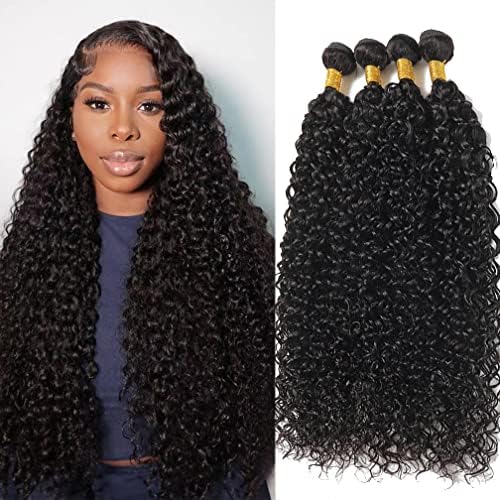 Water wave Human Hair Bundles Brazilian Water Wave Virgin Hair 4 Bundles Wet and Wavy Human Hair Bundles 16 18 20 22 Inch Unprocessed Water wave Human Hair 4 Bundles Hair Extensions Double Strong Weft