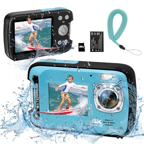 YEEIN Underwater Camera 4K 48MP Autofocus Selfie Dual Screen Waterproof Camera with Floating Strap and 32GB Card, 17FT Compact Waterproof Digital Camera, Fill Light Underwater Camera for Snorkeling by YEEIN - Used condition - US$54.52