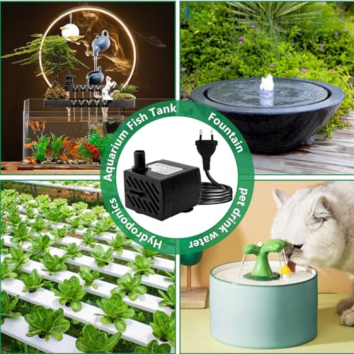 3W Mini Tauchpumpe, 180L/H kleine Springbrunnenpumpe, extrem leise Wasserpumpen für Aquarien, Wasserspiele, Fischbecken, Tischbrunnen, Haustierbrunnen, Teichbrunnen, Hydrokultur