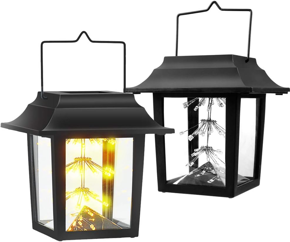 Solar Lanterns Lights with 45 Warm White LED Outdoor Garden Lights, Waterproof Umbrella Vintage Lamp, Solar Powered Hanging Lanterns for Patio Pathway Lawn Decor (2 Pack)