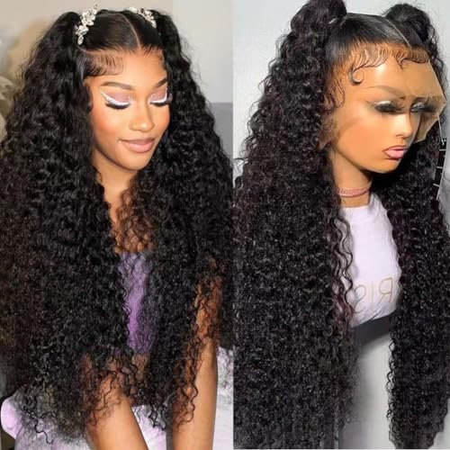 32 Inch Water Wave 13x6 HD Lace Front Wigs Human Hair 200 Density Lace Frontal Wig Human Hair Pre Plucked with Baby Hair Deep Part Curly Wig for Women