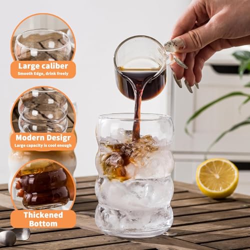 Image of KELVEE Reusable Round Wave Shape Coffee Glass Tumbler with Straw Round Wave Shape Pack of 1, 500ml Multipurpose Drinking Matcha Glasses Aesthetic Sipper Mug for Juice Smoothies Green Tea Cup (Wave)