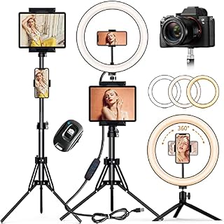 PEYOU 12" Selfie Ring Light with 73" Tripod Stand & 4 Phone Tablet Holders, Large LED Ring Light Tripod with Remote Shutter, Selfie Ring Light for Live Stream/Makeup/TiKTok/YouTube/Instagram