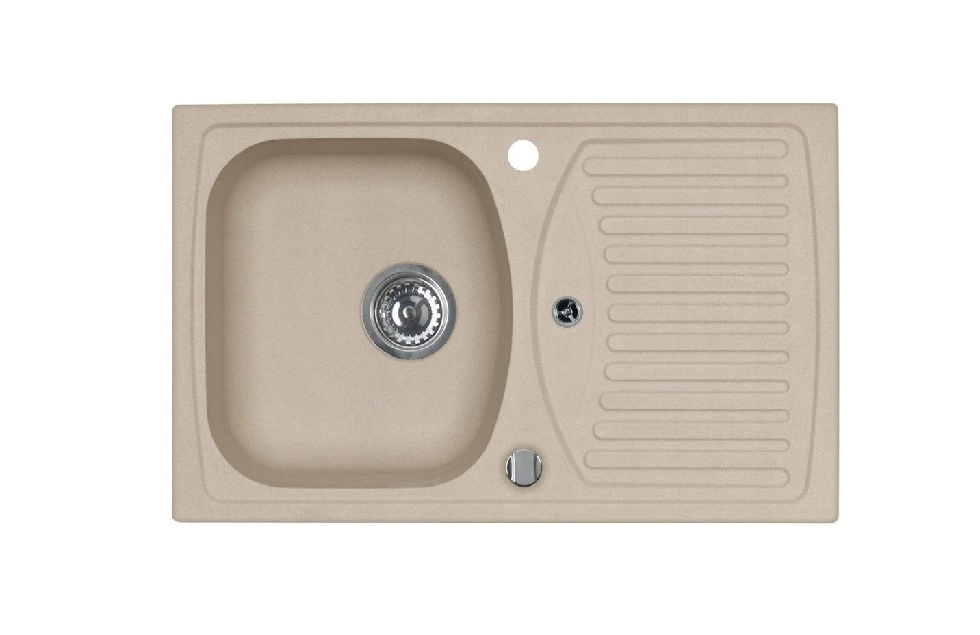 VBChome Spülbecken mit Armatur 78 x 48 cm Beige Drexexcenter Granit Einzelbecken Einbauspüle Abtroffläche gesprenkelt reversibel Verbundspüle