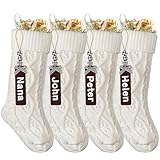 SOMYTING Weihnachtsstrumpf Personalisiert Gestrickte Strümpfe 18” Großer gestrickter Nikolausstrumpf mit Namensschildern Xmas Strümpfe für Party Weihnachten Deko (Weiß)