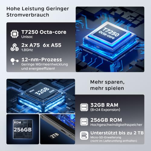 Raemond 11 Zoll Android 16 Tablet mit Gemini AI, T7250 Octa-Core, 24 GB RAM + 256 GB ROM(2 TB TF), 16 MP + 8 MP… – Ansicht 3