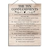Ten Commandments Sign, Inspirational Wooden Plaque for Wall, Rustic Door Sign, Religious Artwork, Farmhouse Christian Home Decor