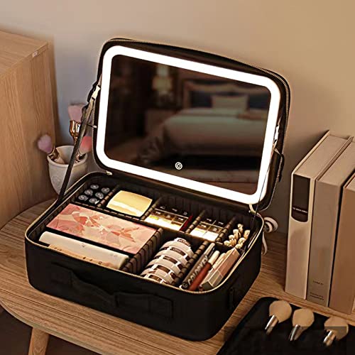 Mallette maquillage LED avec lumière miroir et compartiments ajustables - 2