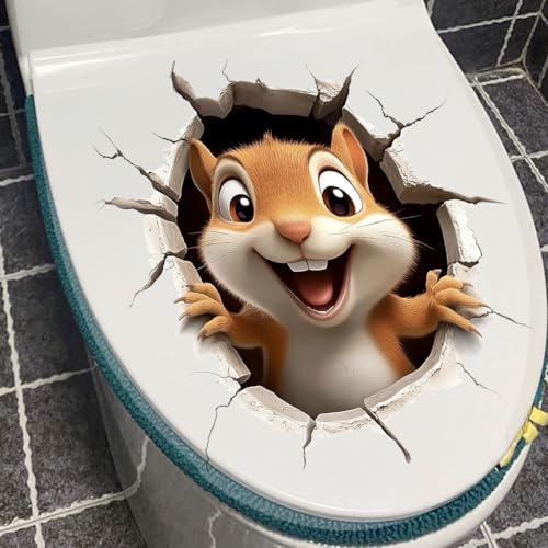 3D-Aufkleber in Tierform Lustige Katze Hund Eichhörnchen Toilettensitzbezug Dekoration Wasserdicht für Toilettendeckel Wandaufkleber Badezimmer (Eichhörnchen)