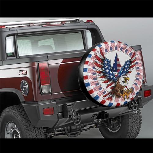 Image of American Flag Eagle July 4th Spare Tire Cover Waterproof Sun Protection Fit for Trailers, Rv, SUV, Off-Road Vehicle, Camper, and Trucks Wheel Cover 16 Inches