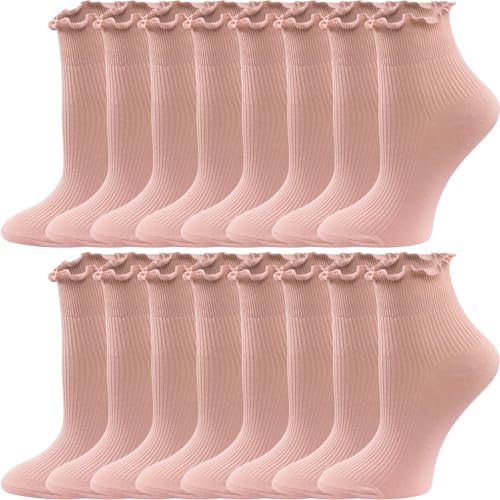 Image of 8 Pairs Cute Ruffle Frilly Ankle Socks Women, Lace Lettuce Socks