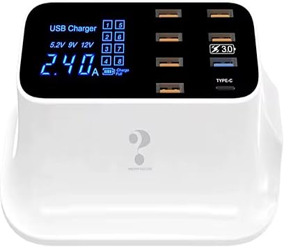 DooLike 8 Port USB Hızlı Şarj İstasyonu QC 3.0 + Type-C Amper LED Göstergeli Akım Koruma 1.5m Kablo Beyaz