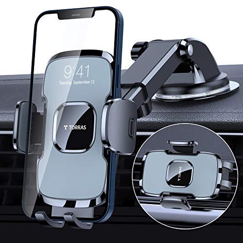 TORRAS [Easy Go] Phone Mount for Car, Car Phone Holder Mount Cell Phone Holder Car Dashboard Windshield Air Vent, Universal Car Phone Mount Stand Cradle for iPhone 13 12 Pro Max Galaxy Note S22 S21