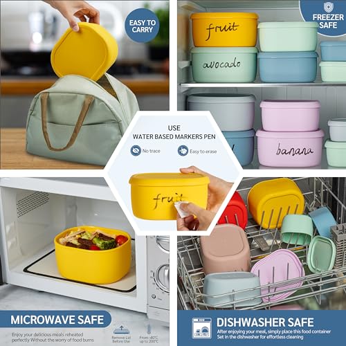 ISSEVE 12Pcs/Set Nesting Silicone Food Storage Containers with Lids, BPA Free Reusable Meal Prep Silicone Containers Airtight, Freezer Dishwasher Safe (33.8oz, 20oz, 10oz, 6.7oz, 1.3oz) (Yellow) by ISSEVE - Image 5