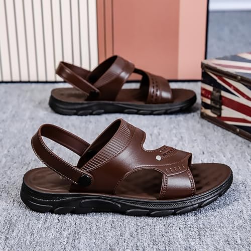 Mens Sandals Leather Outdoor Casual, Slip on Open Toe Slipper for Outdoor Beach Walking Anti Slip Breathable Hiking Beach Sandals3