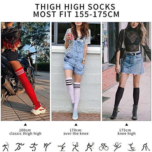 Image of Abodhu Womens Thigh High Socks, Over Knee Socks for Women, Striped Knit Long Tall Stockings, Cosplay Casual Socks