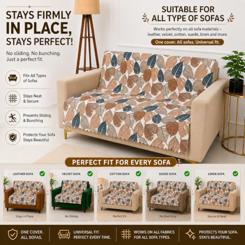 Image of Homerz Premium Printed Quilted Velvet Sofa Slip Cover Protector, Sofa Mat, Exact Size, Antislip Cover (Folia, 2 Seater, Full)