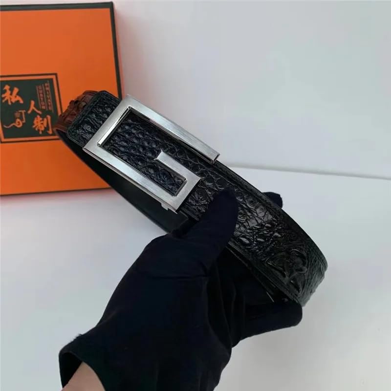 Authentic Exotic Crocodile Skin Steel Pin Buckle Men's Waist Strap Genuine Real True Alligator Leather Male Black Belts2