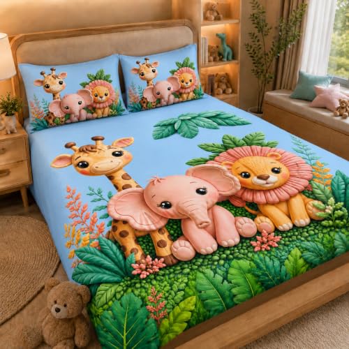 Image of Grab for Home 7D Digital Printed Kids Double Bedsheet Set with Free Bedsheet Tucker | 90 x 100 Inch | Cloud Cotton Soft & Breathable Fabric | Colorful Bedding for Kids Room