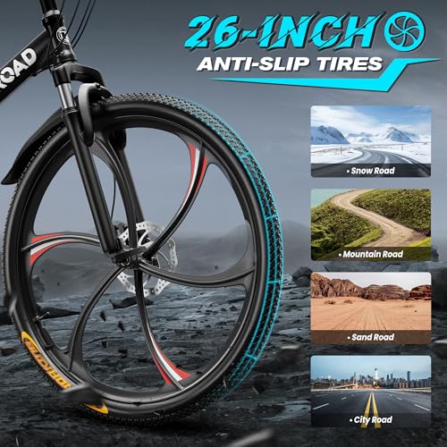 image for Betterland 26 Inch Folding Mountain Bike, 21 Speeds Full Suspension Fo