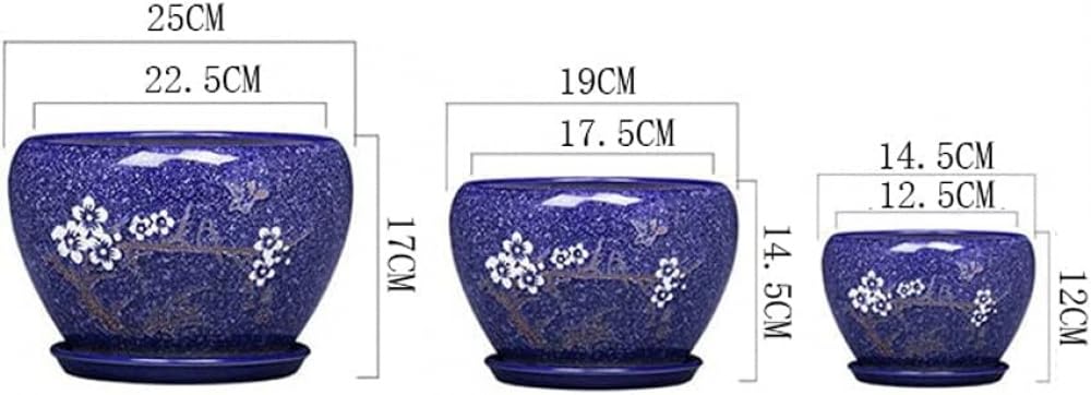 Doniczka wewnętrzna Bardzo duża ceramiczna doniczka na kwiaty Niebieska doniczka z otworem drenażowym i spodkiem – 24,5 * 17,5 cm (24,5 * 17,5 cm)