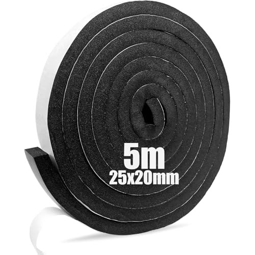 SDLDEER Moosgummi Selbstklebend Dichtungsband Selbstklebend Schaumstoff Klebeband für Fenster Türdichtungen Siegel Anti-Kollision Schalldämmung (25mm(B) x20mm(D) x5m(L))