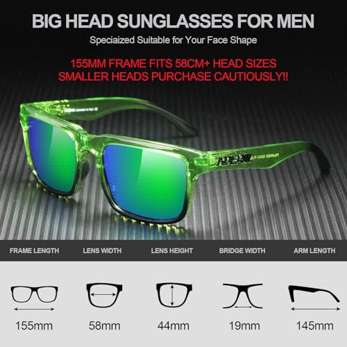 STGATN XL Big Head Sunglasses for Men - 155MM for Large Wide Heads Men's TR90 Ultralight Polarized UV400 Protection Glasses4