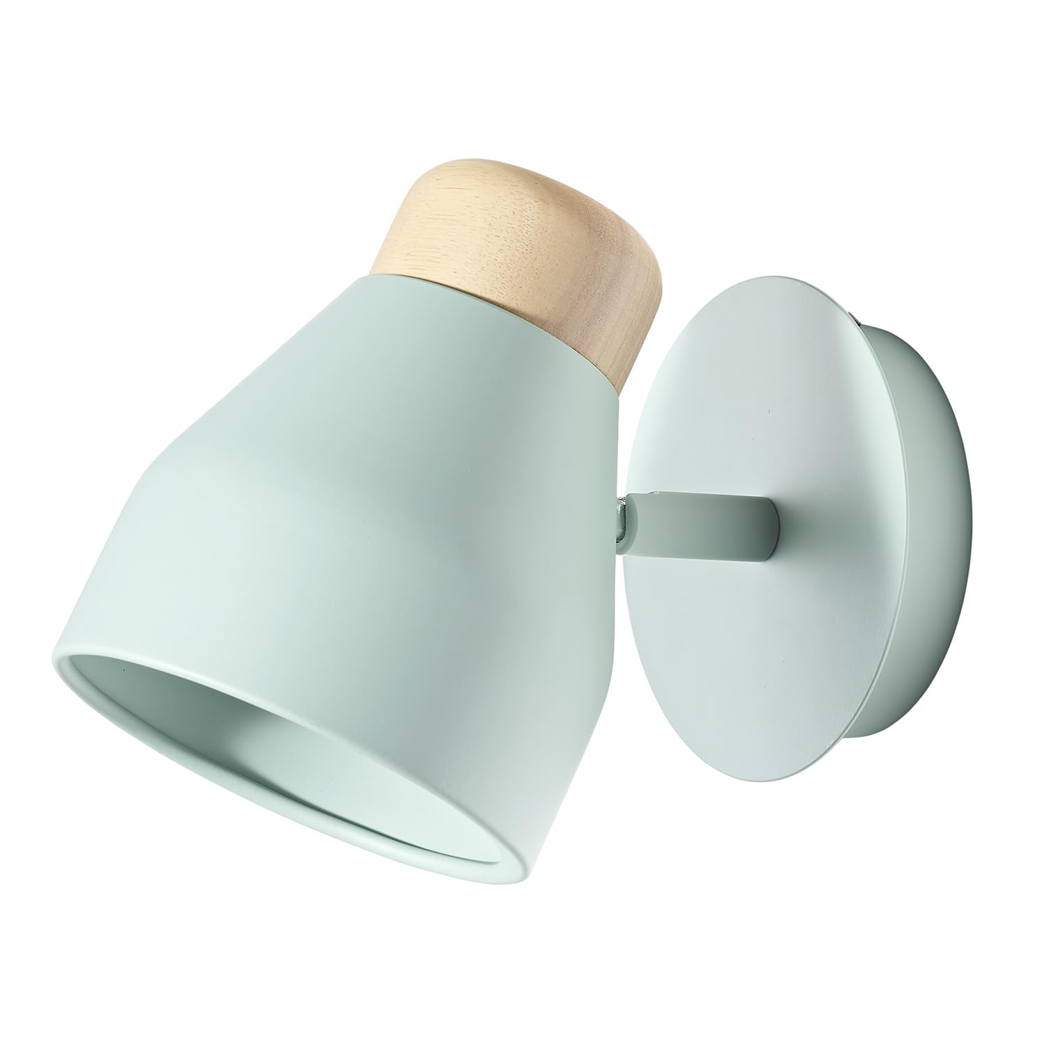 Contemporary Scandinavian Designed Wall Light Fitting in Pastel Duck Egg with Real Rubber Wood Trim | 16cm x 12cm x 21cm by Happy Homewares