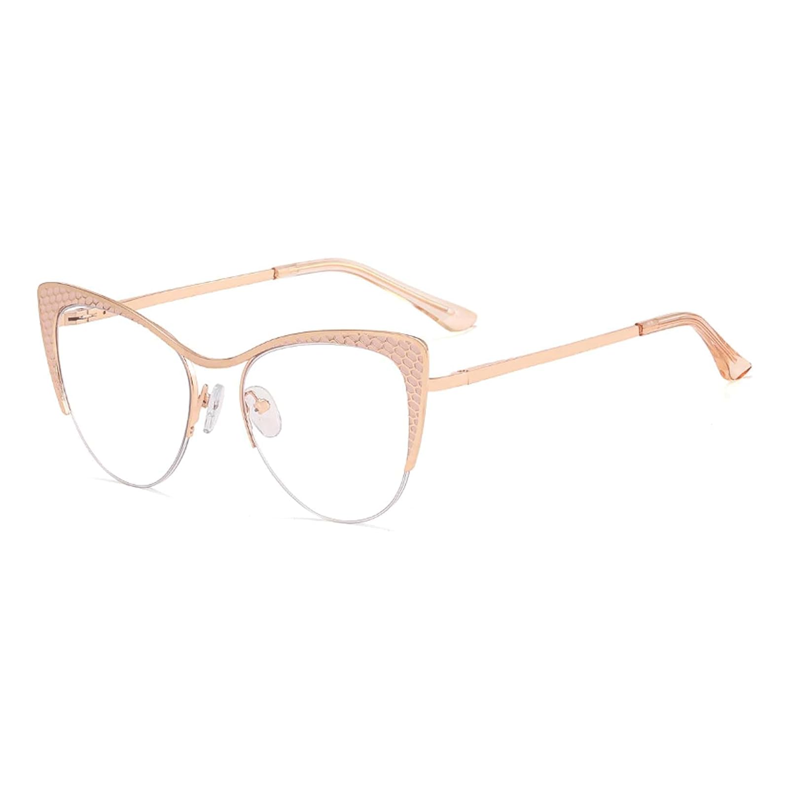 Fausses lunettes Montures de lunettes chics montures de lunettes en métal montures de lunettes à charnière à ressort demi-monture lunettes Anti-lumière bleue avec lentilles Confortable à porter