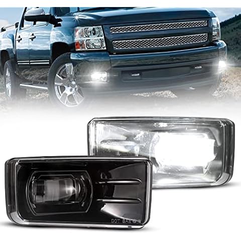BUNKER INDUST LED Fog Lights Compitable for 2007 2008 2009 2010 2011 2012 2013 2014 Chevy Silverado Tahoe, 30W Bright LED Projector Driving Bumper Fog Lamp Kit OEM Replacement Cover