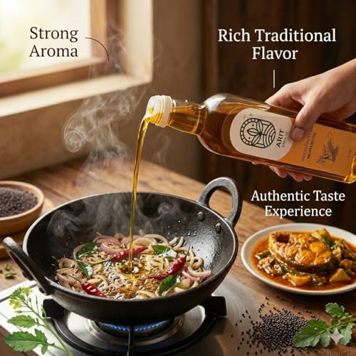 Image of ARIT Wood Pressed Black Mustard Cooking Extract 1L | Naturally Cholesterol Free | Cold Pressed Kacchi Ghani Kolhu Chekku Process | Rich Flavor for Indian Cooking